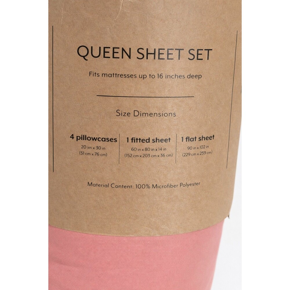 ienjoy Home Premium 6 Piece Queen Sheet Set Pink Clay Microfiber Deep Pocket NWT - Picture 3 of 12